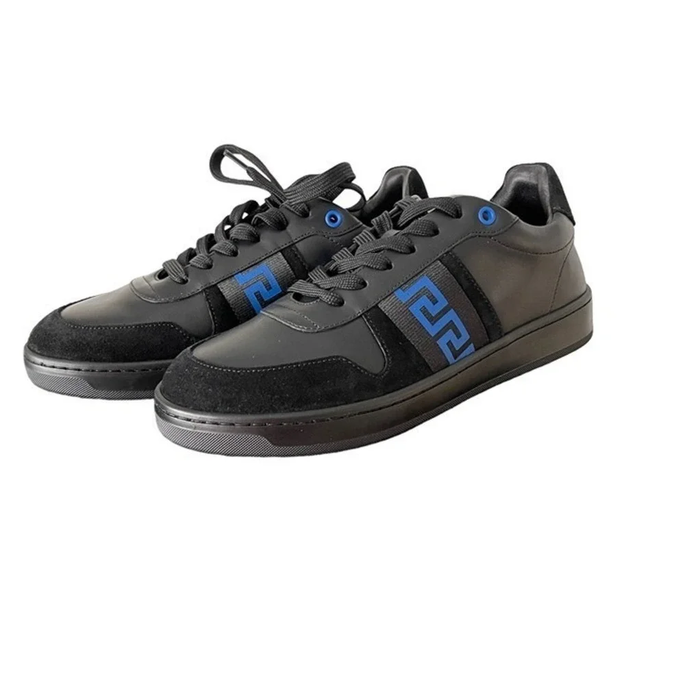Versace La Greca Black/Blue Sneaker‎ Unisex Womens 1011938, sz 38.5